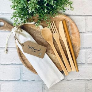 Reusable bamboo cutlery set & drinking straw